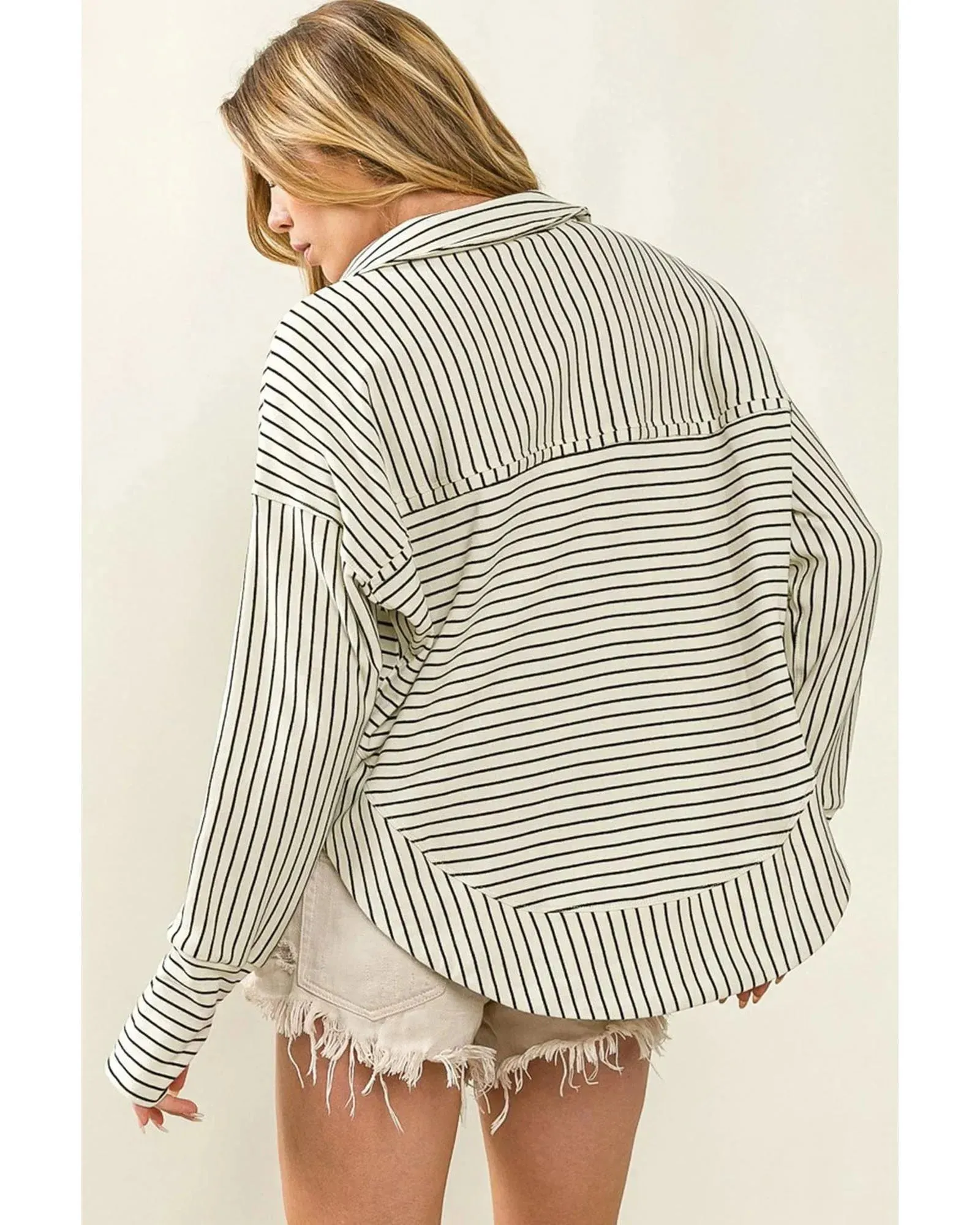 Azura Exchange Striped Thumbhole Drop Shoulder V Neck Top - XL