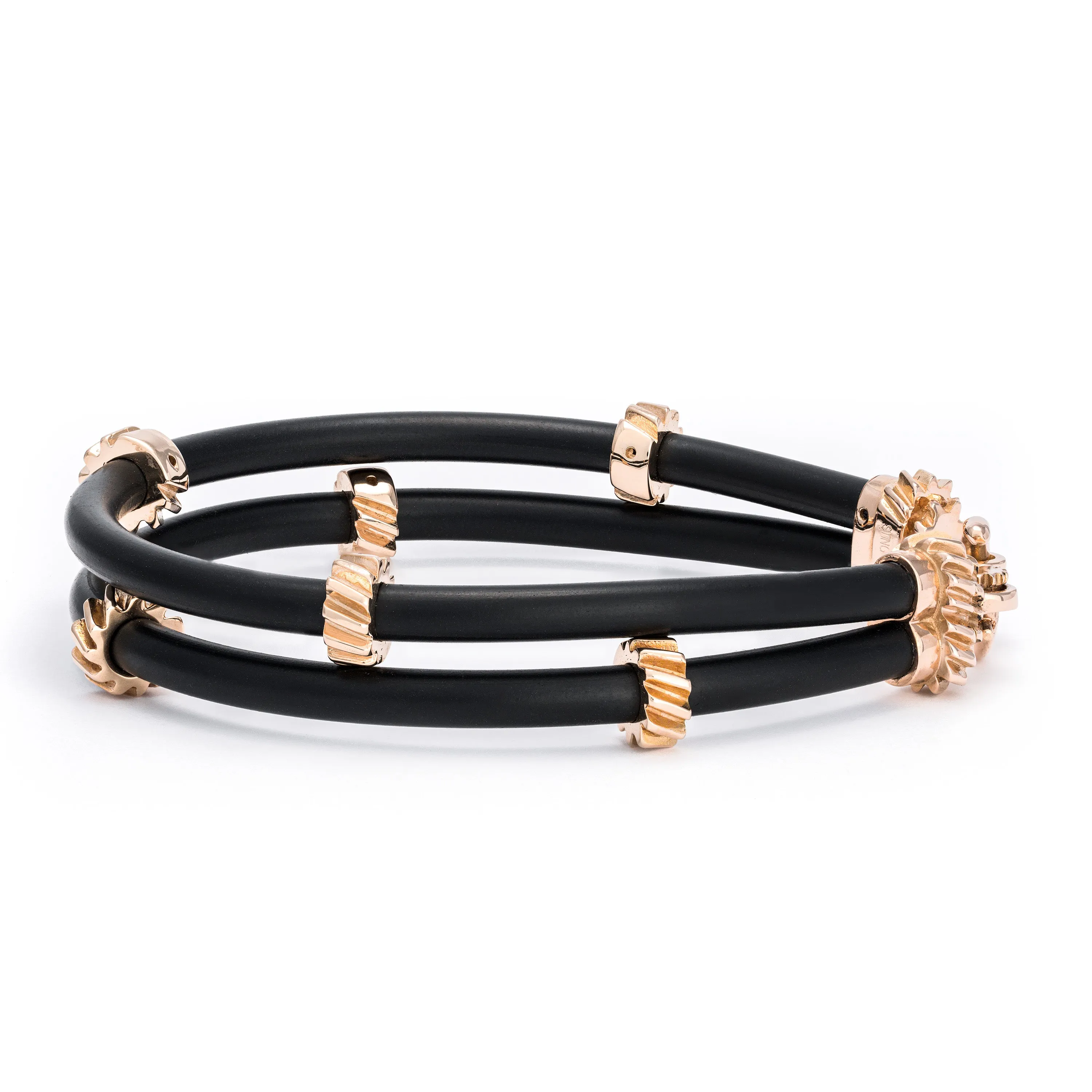 B497 Rubber Rose Gold Double Strand Gear