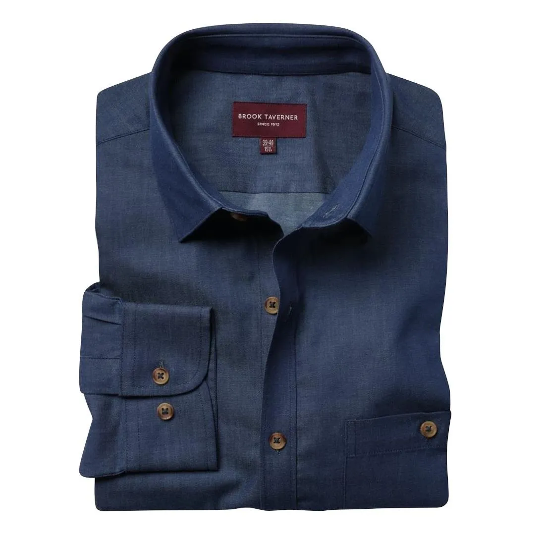 BA145-18 Brook Taverner Mens Jasper Long Sleeve Chambray Shirt Navy 18"