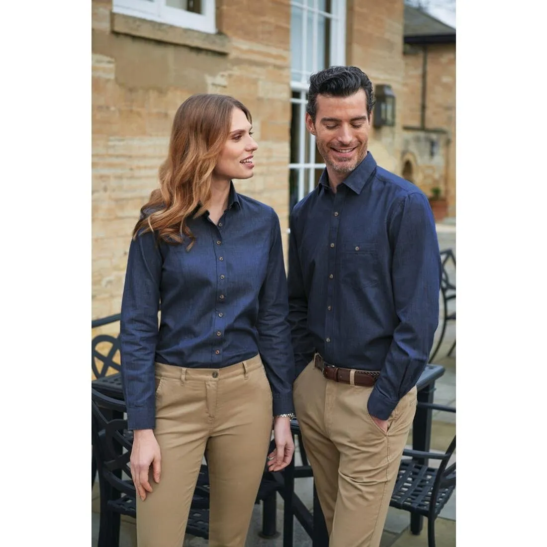 BA145-18 Brook Taverner Mens Jasper Long Sleeve Chambray Shirt Navy 18"