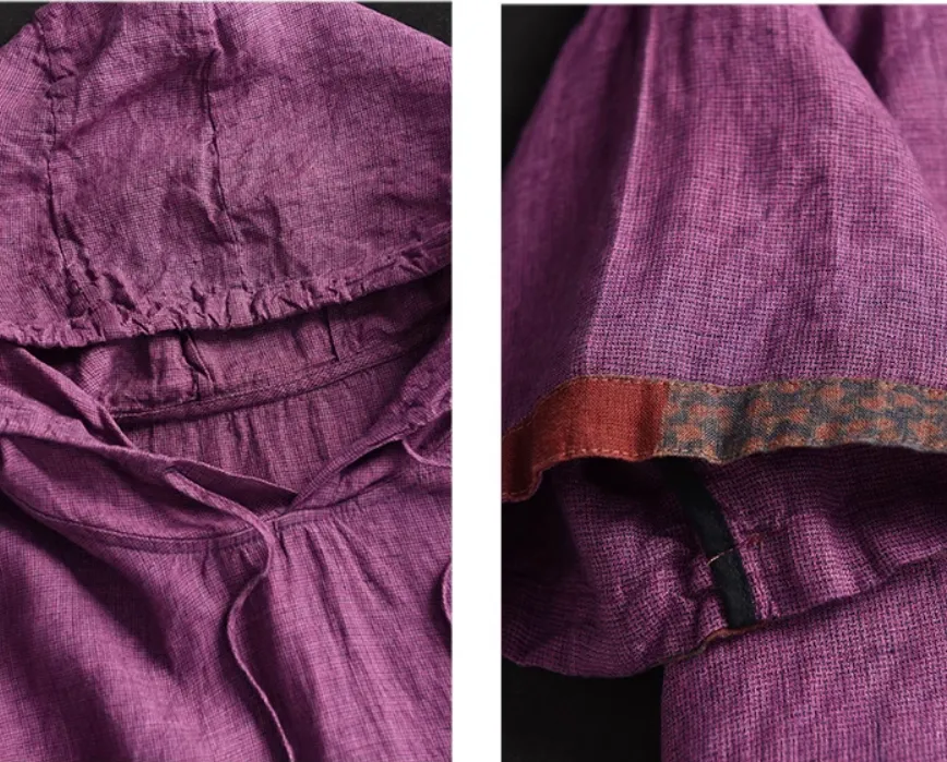 Babakud Women Vintage Linen Patchwork Hoodie