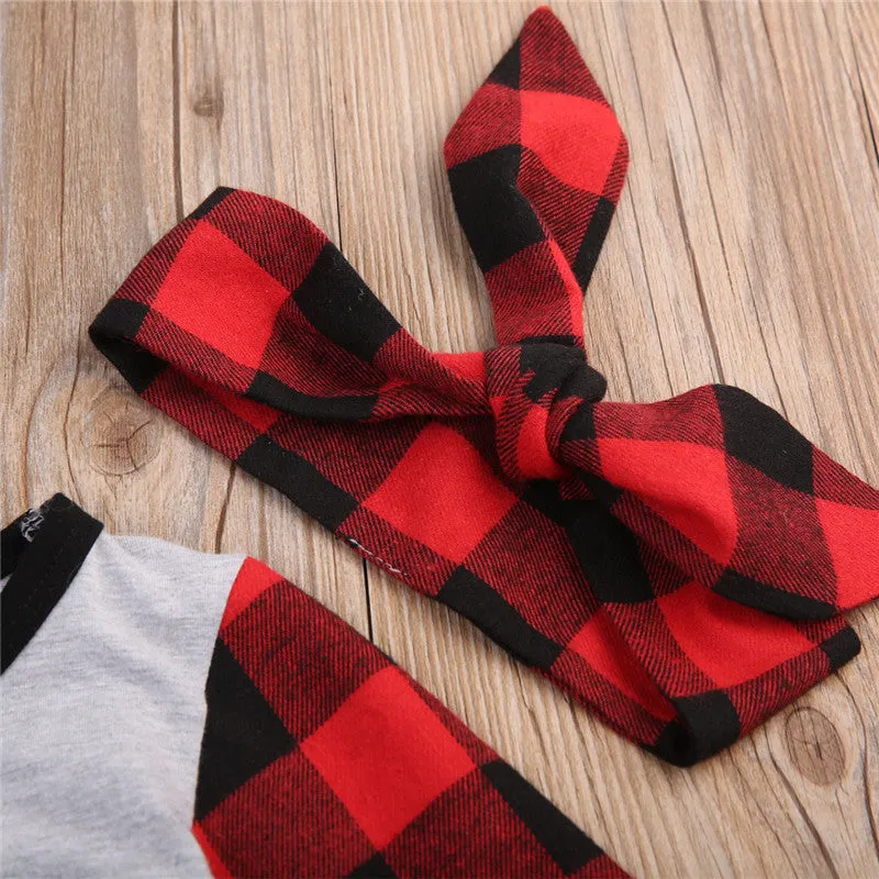 Baby Girl All You Need is Love Buffalo Plaid Gray Romper