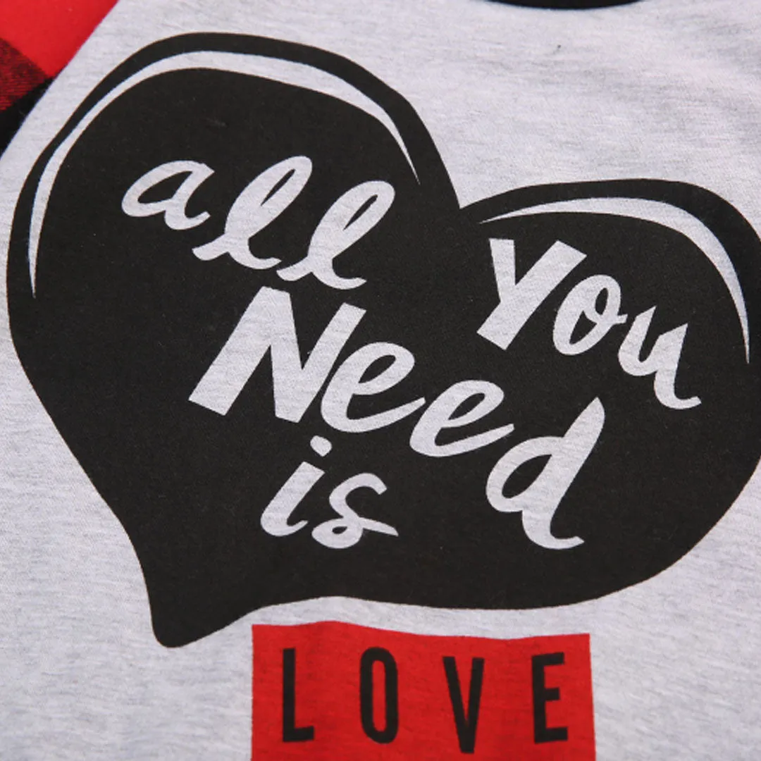 Baby Girl All You Need is Love Buffalo Plaid Gray Romper