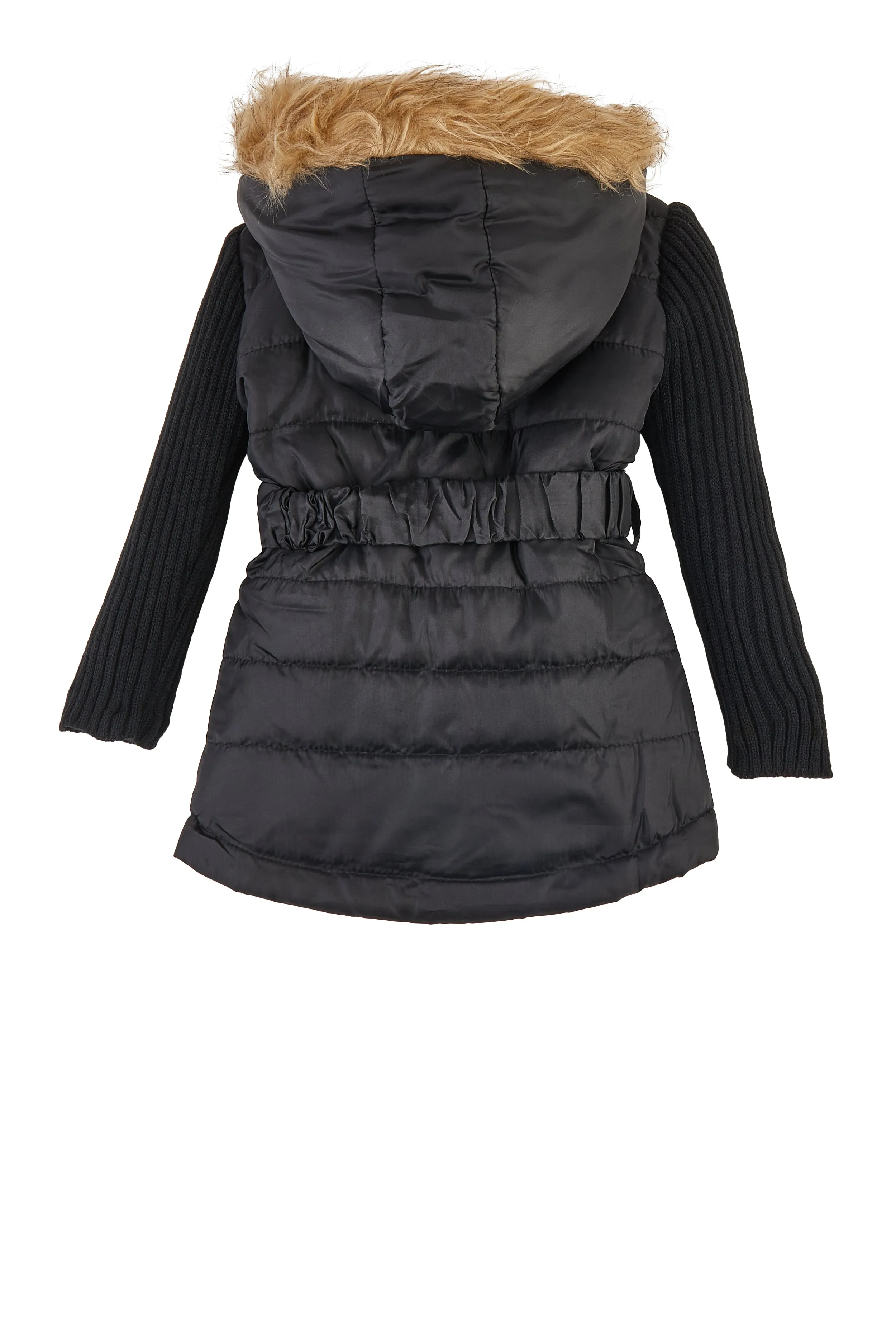 Baby Girls 12-24M Sweater Sleeve Belted Puffer Jacket