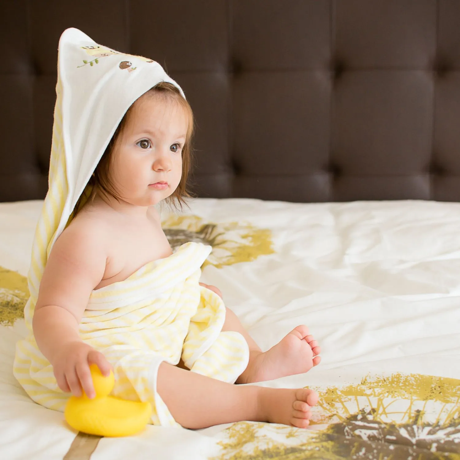 Baby Hooded Towel - Dual Layered - Lemon Yellow Stripes