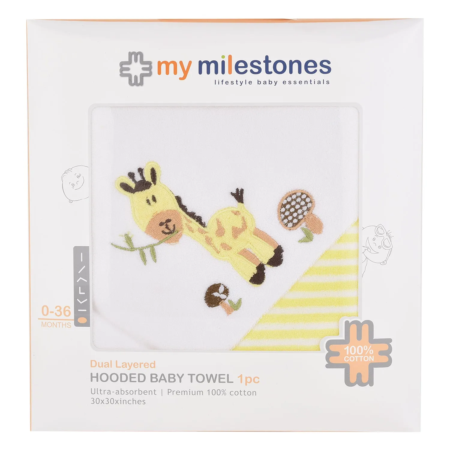 Baby Hooded Towel - Dual Layered - Lemon Yellow Stripes