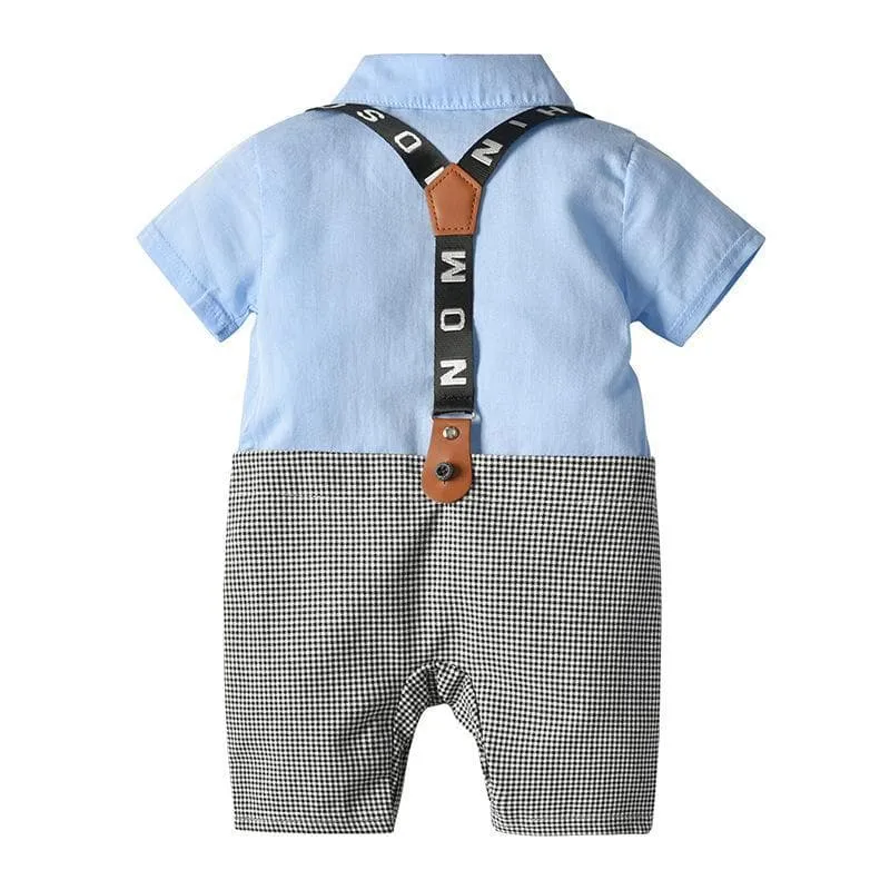 Baby Lapel Collar Bowknot School Jumpsuit