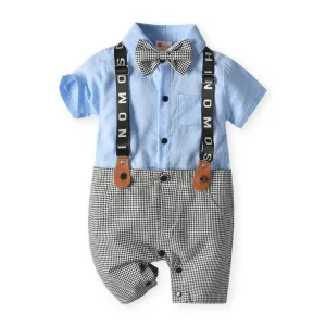 Baby Lapel Collar Bowknot School Jumpsuit