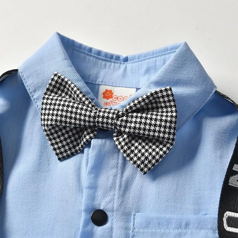 Baby Lapel Collar Bowknot School Jumpsuit