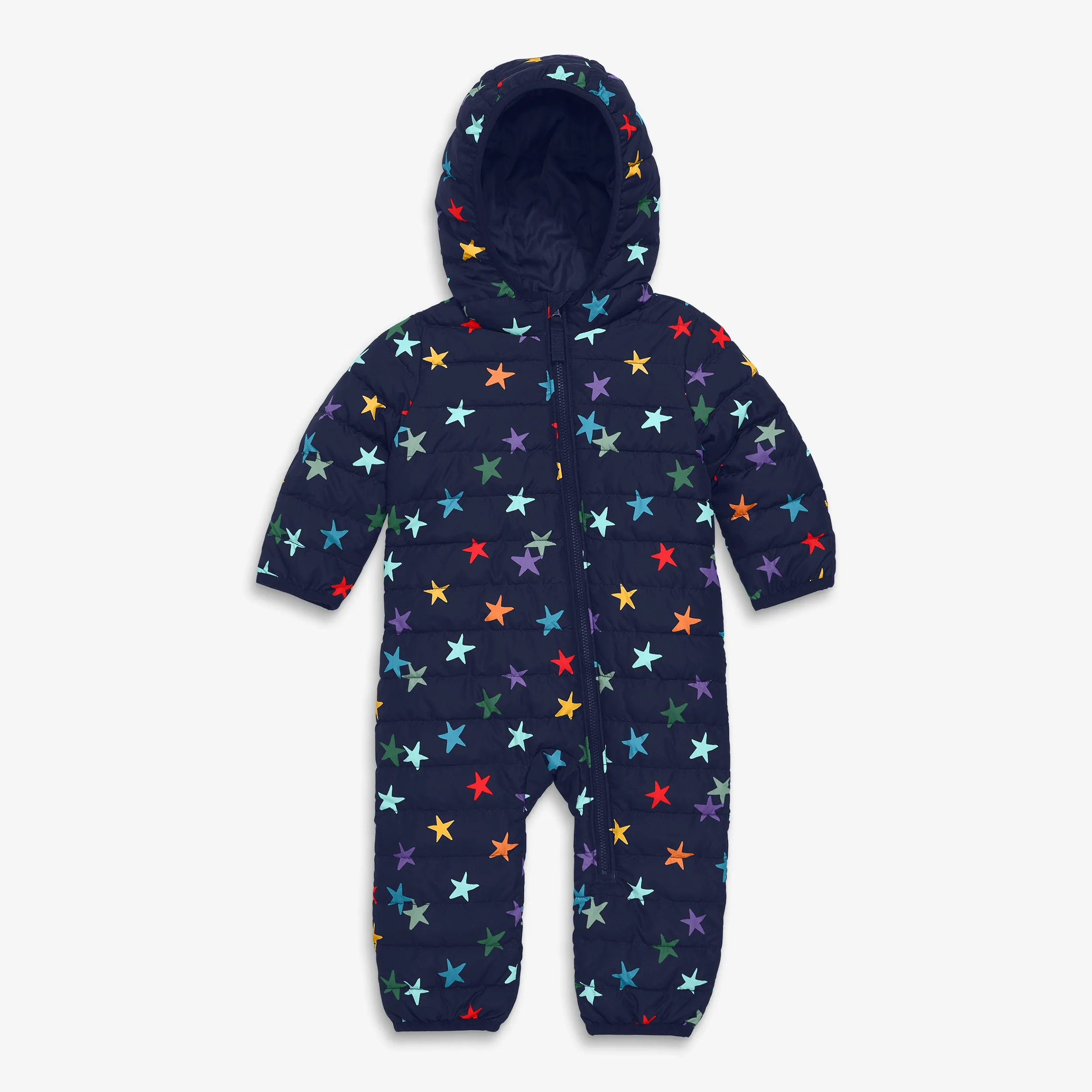 Baby lightweight puffer suit in rainbow confetti stars