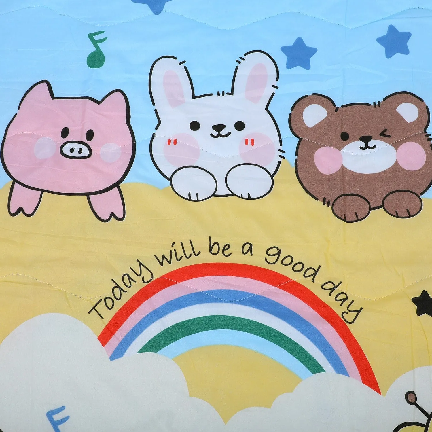 Baby Moo Rainbows And Animals Soft Quilted Premium Reversible Blanket - Multicolour