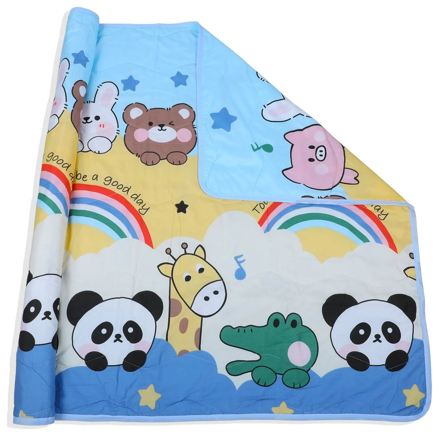 Baby Moo Rainbows And Animals Soft Quilted Premium Reversible Blanket - Multicolour