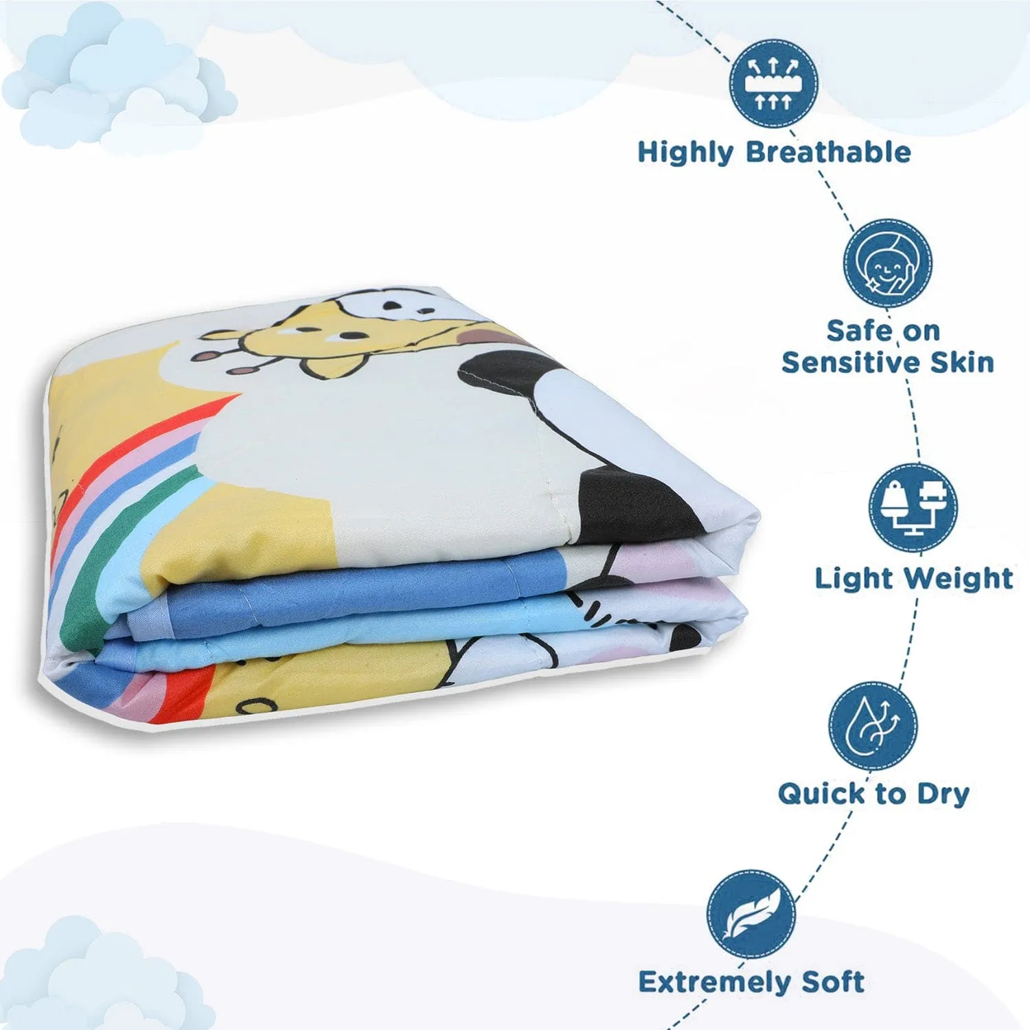 Baby Moo Rainbows And Animals Soft Quilted Premium Reversible Blanket - Multicolour