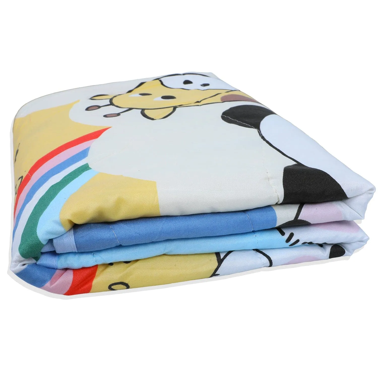 Baby Moo Rainbows And Animals Soft Quilted Premium Reversible Blanket - Multicolour