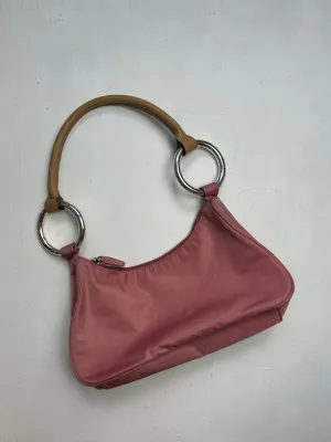 Baby pink hoops y2k baguette shoulder bag