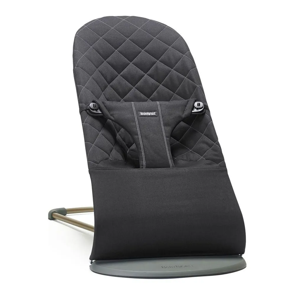 BabyBjorn Bouncer Bliss in Woven Fabric - Classic Quilt, Black on Dark Grey Frame (92123) (Open Box)