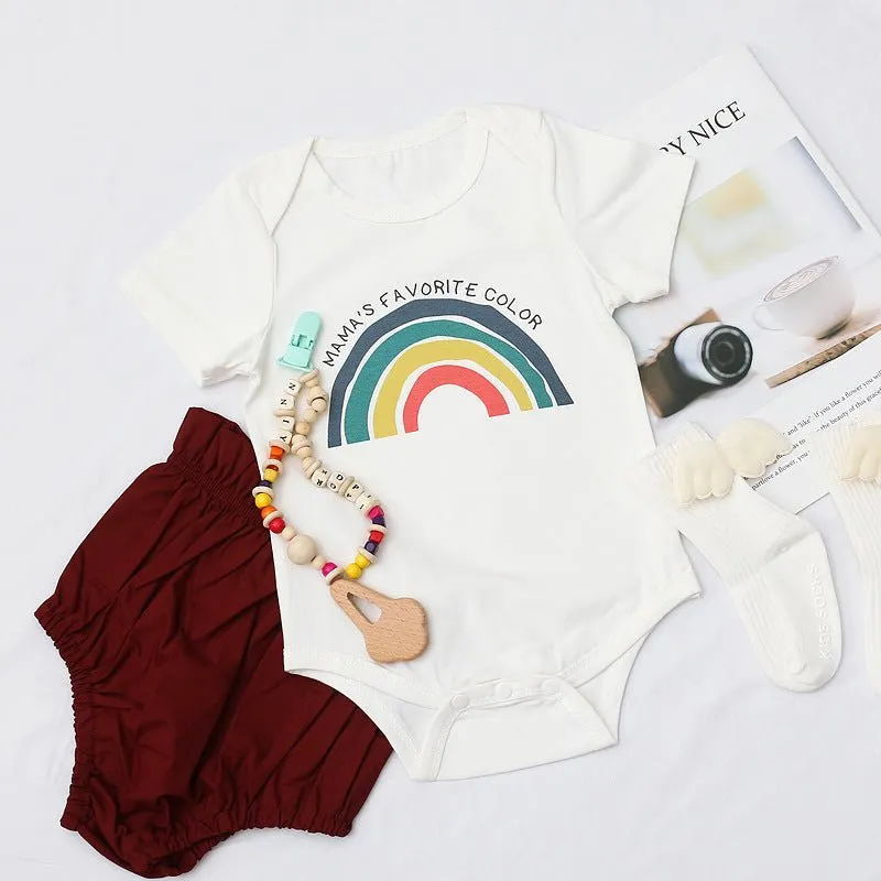 Baby's Rainbow Print White Short-sleeve Romper