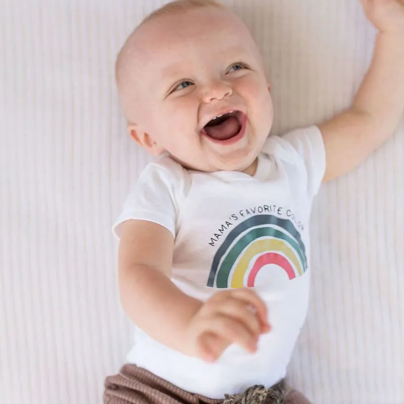 Baby's Rainbow Print White Short-sleeve Romper