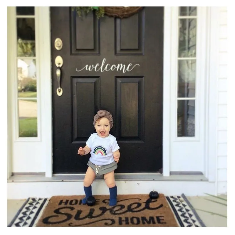 Baby's Rainbow Print White Short-sleeve Romper