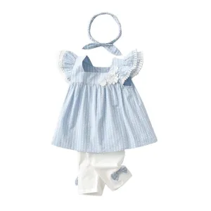 Baby/Toddler Girl Blue Floral Top with Pants and Headband Set