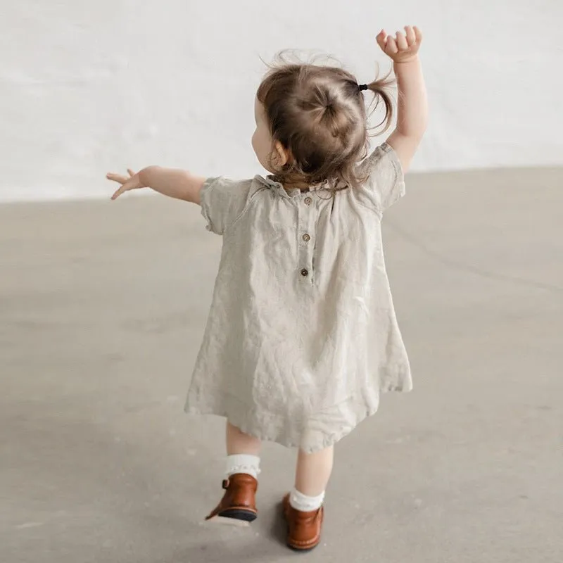 Baby/Toddler Girl Embroidery Print Short Sleeve Dress (3 Colors)