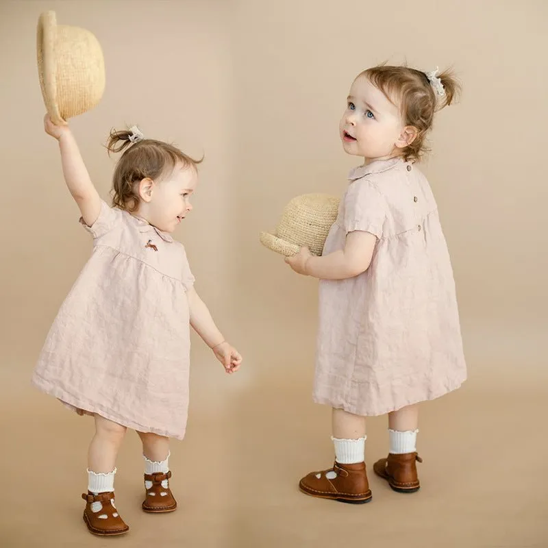 Baby/Toddler Girl Embroidery Print Short Sleeve Dress (3 Colors)