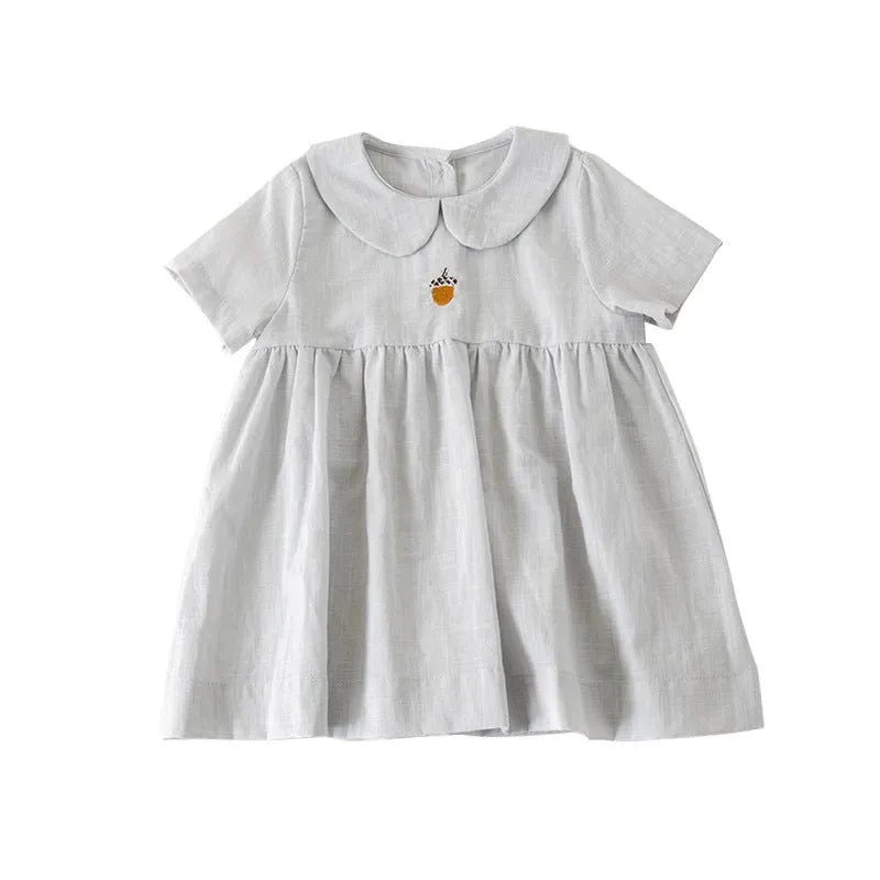 Baby/Toddler Girl Embroidery Print Short Sleeve Dress (3 Colors)