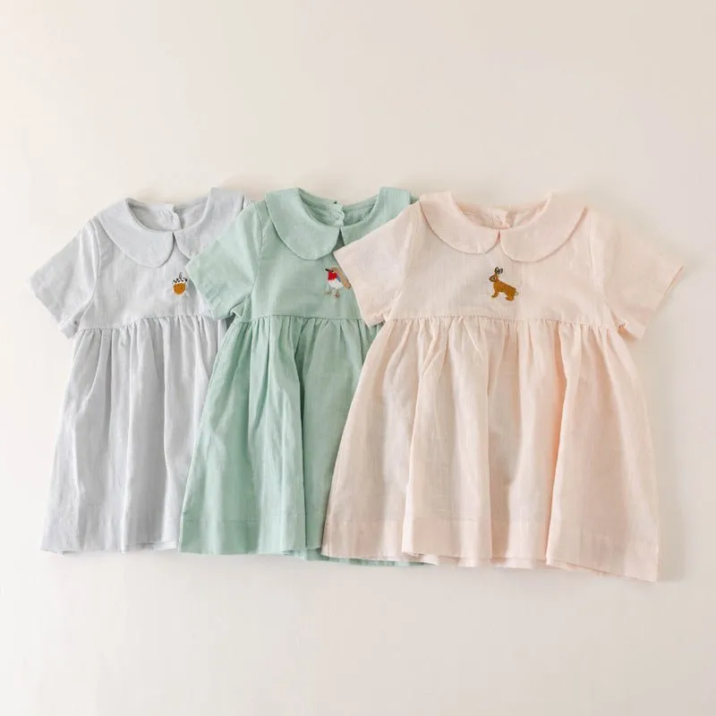 Baby/Toddler Girl Embroidery Print Short Sleeve Dress (3 Colors)