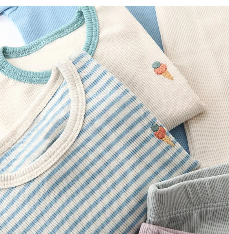 Baby/Toddler's Embroidery Ice Cream Print T-shirt and Shorts