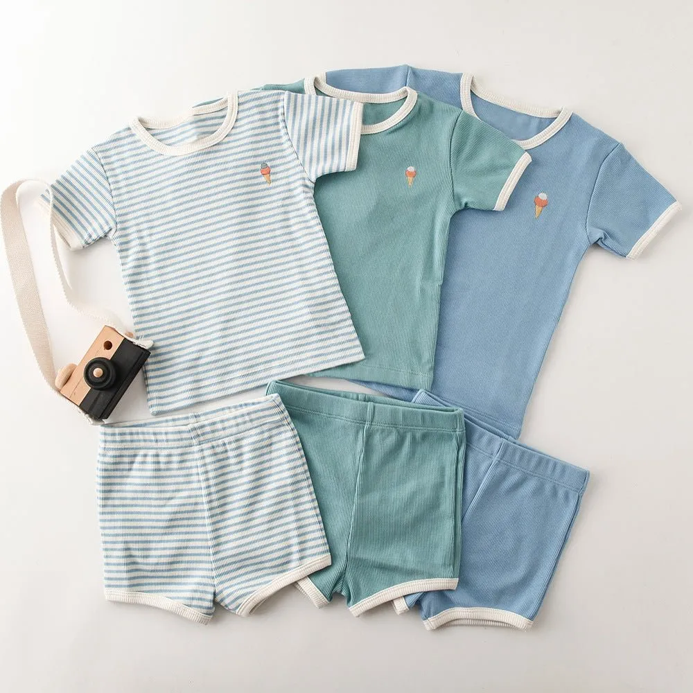 Baby/Toddler's Embroidery Ice Cream Print T-shirt and Shorts