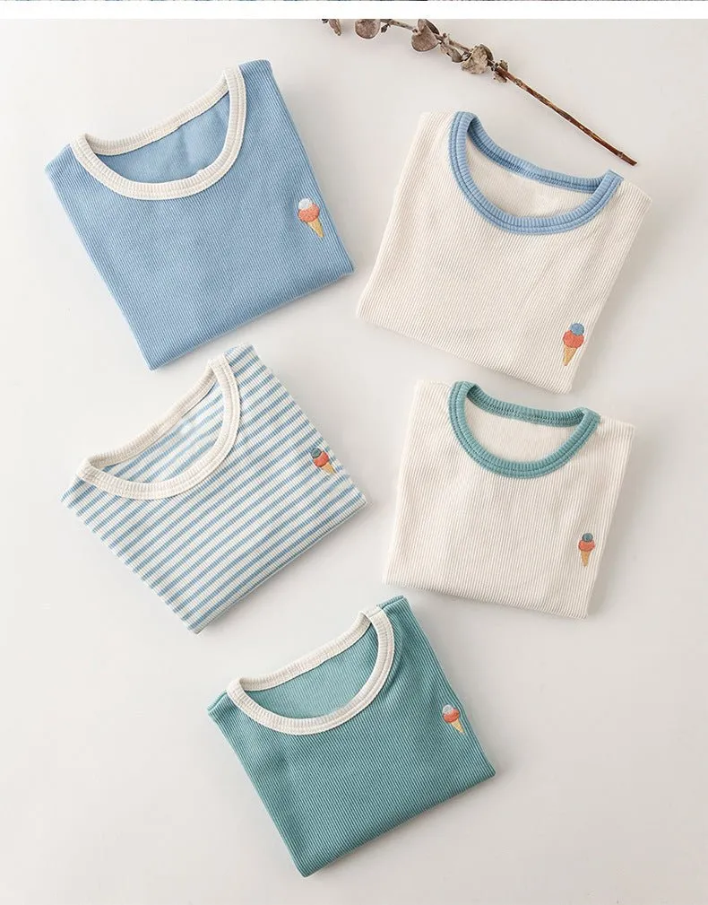 Baby/Toddler's Embroidery Ice Cream Print T-shirt and Shorts