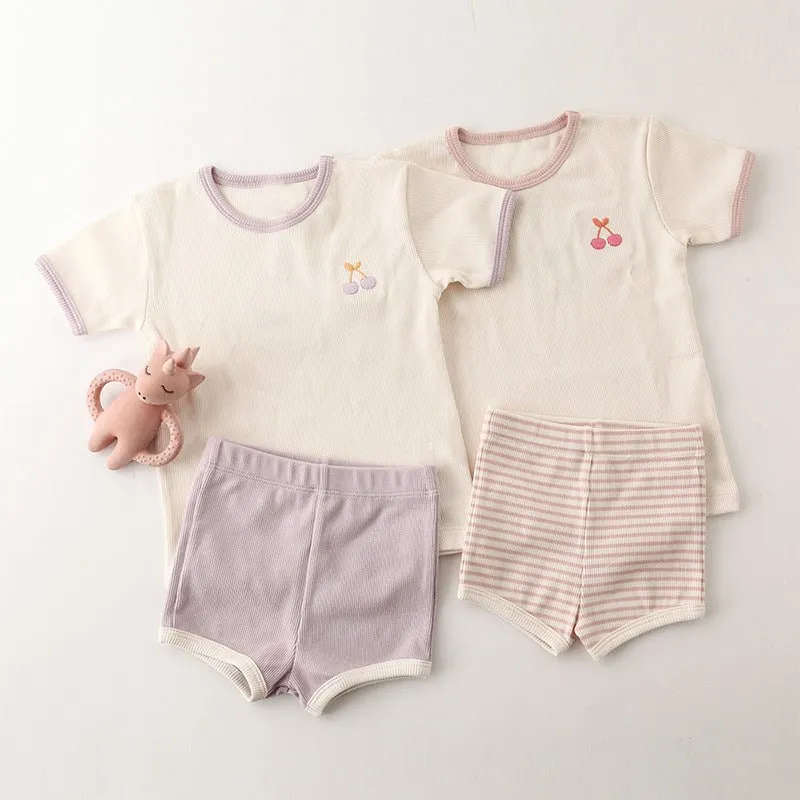 Baby/Toddler's Embroidery Ice Cream Print T-shirt and Shorts