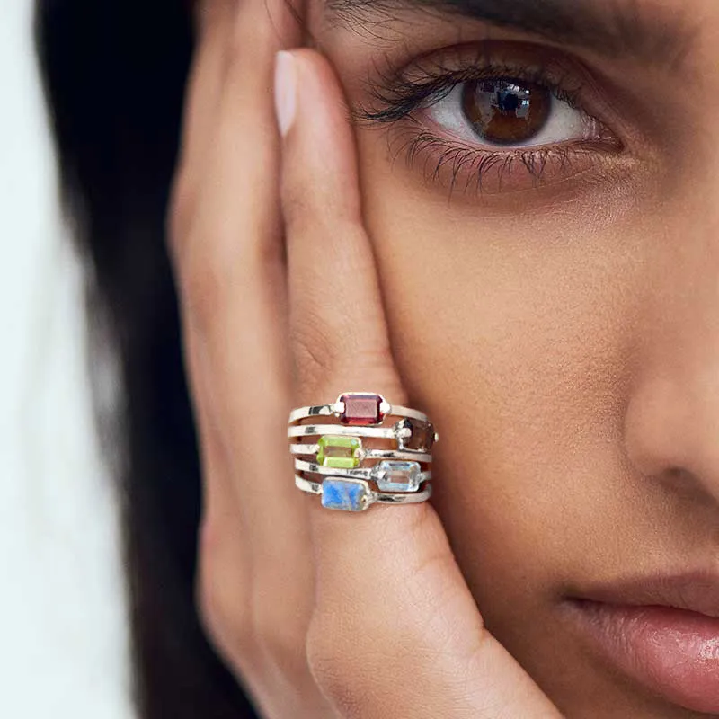 Baguette Ring, Blue Topaz, Silver
