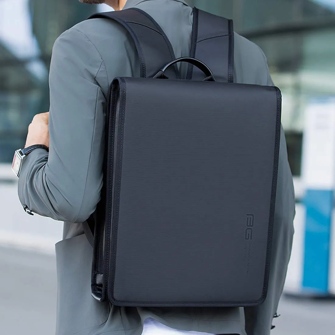 BANGE Water Resistant Polyester Unisex Business Travel Laptop Backpack (Black)