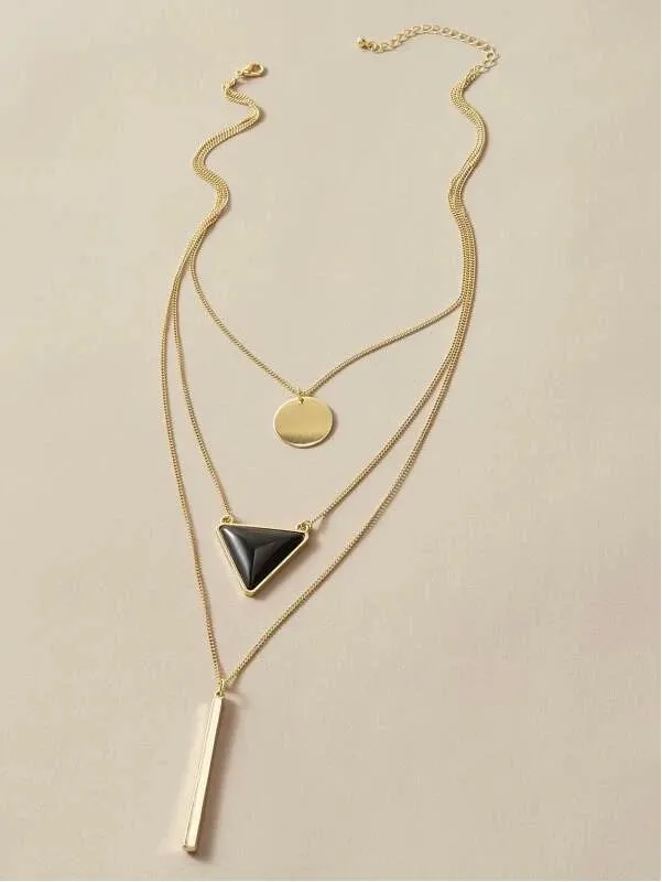 Bar & Disc Charm Layered Necklace