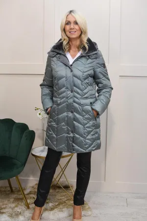 Barbara Lebek Sage Green Padded Coat With Detachable Hood- 10460042