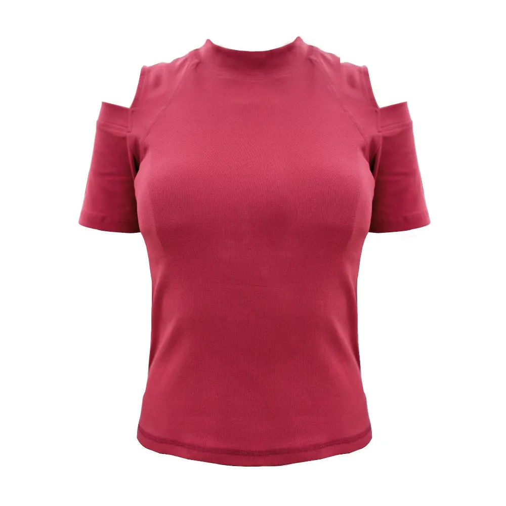 Bare Shoulder with Back Slit Short Sleeve Shirt