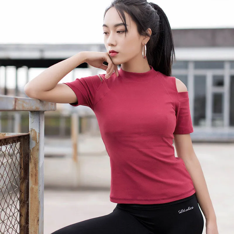 Bare Shoulder with Back Slit Short Sleeve Shirt