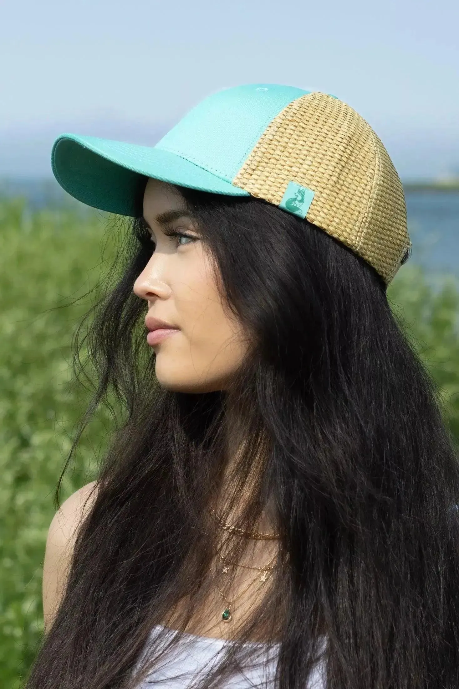 Baseball Cap with Raffia and Collar Matching Set