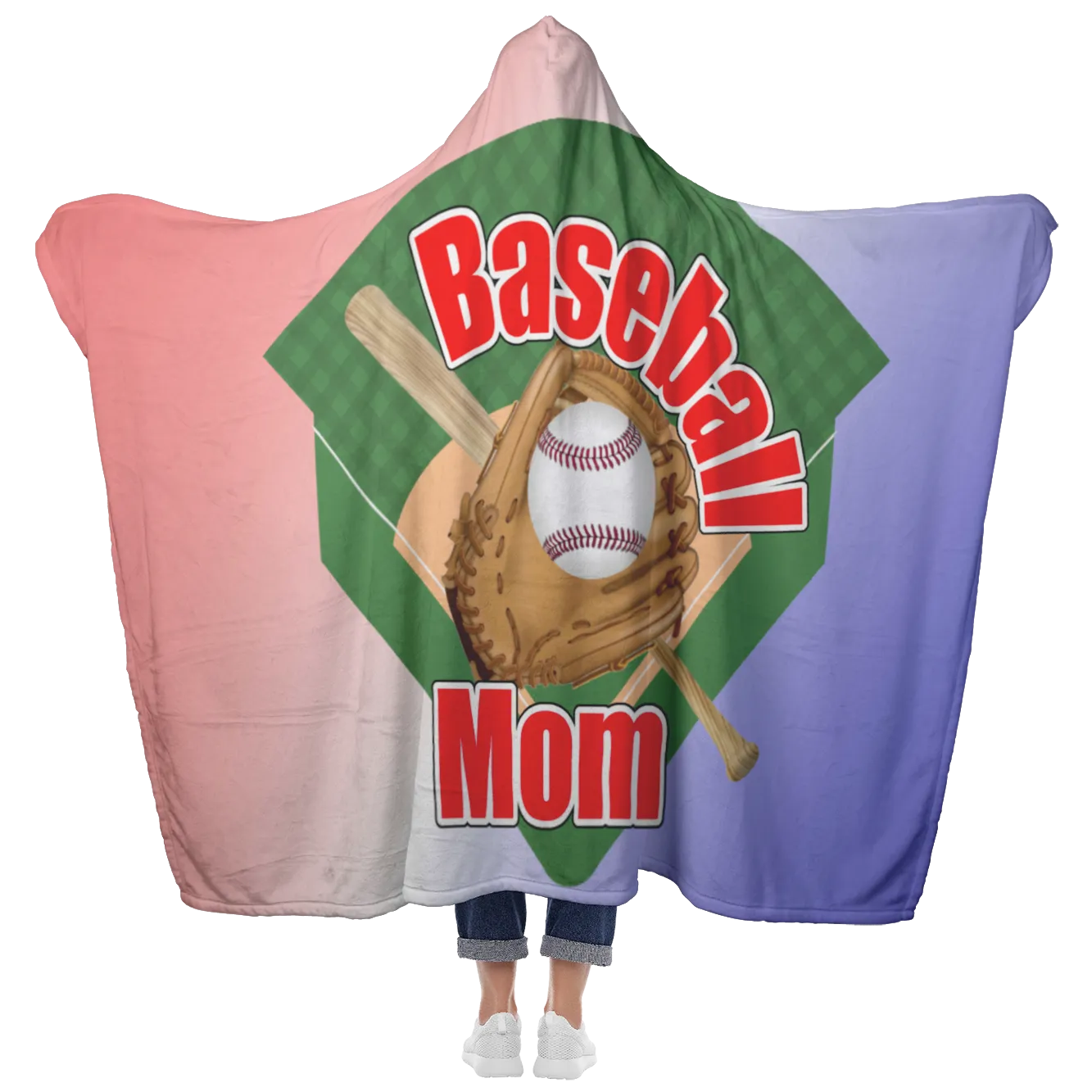 Baseball Mom Hooded Blanket, Red