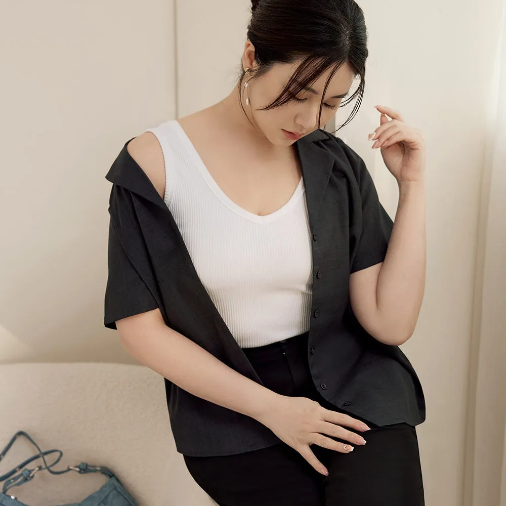Basic Solid Plain V-Neck Ribbed Cotton Sleeveless Tank Top