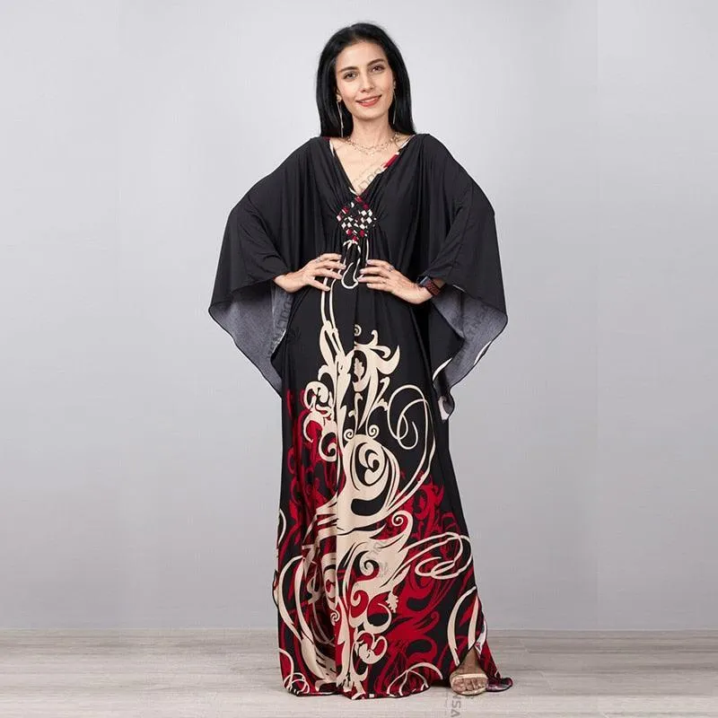 Batwing Sleeve Tunic Women Beachwear Style Kaftan Dress