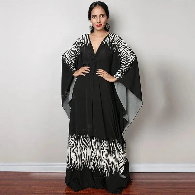 Batwing Sleeve Tunic Women Beachwear Style Kaftan Dress