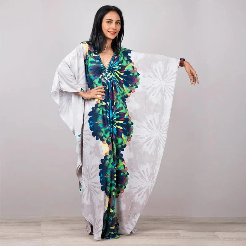 Batwing Sleeve Tunic Women Beachwear Style Kaftan Dress