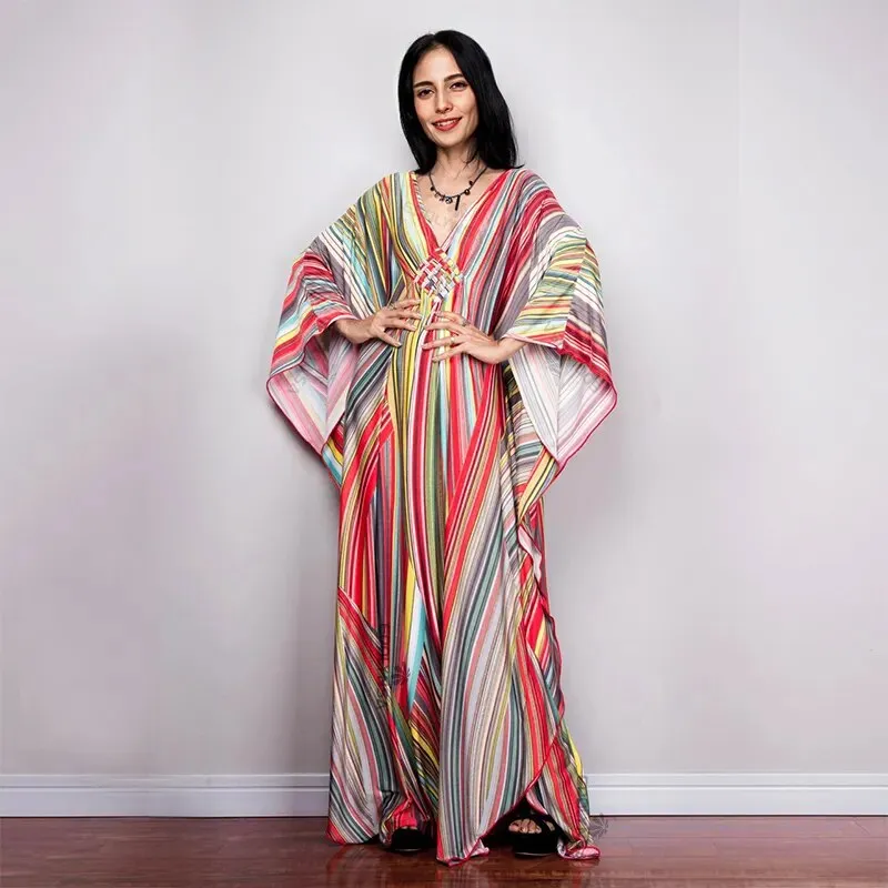 Batwing Sleeve Tunic Women Beachwear Style Kaftan Dress