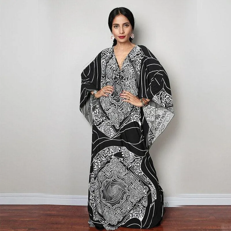 Batwing Sleeve Tunic Women Beachwear Style Kaftan Dress