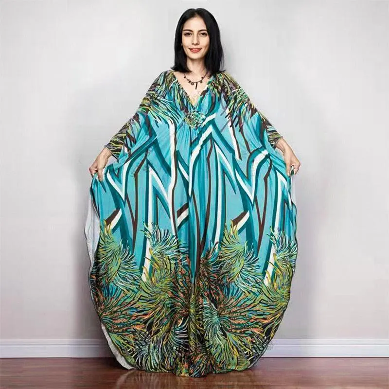 Batwing Sleeve Tunic Women Beachwear Style Kaftan Dress