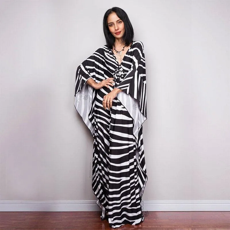 Batwing Sleeve Tunic Women Beachwear Style Kaftan Dress
