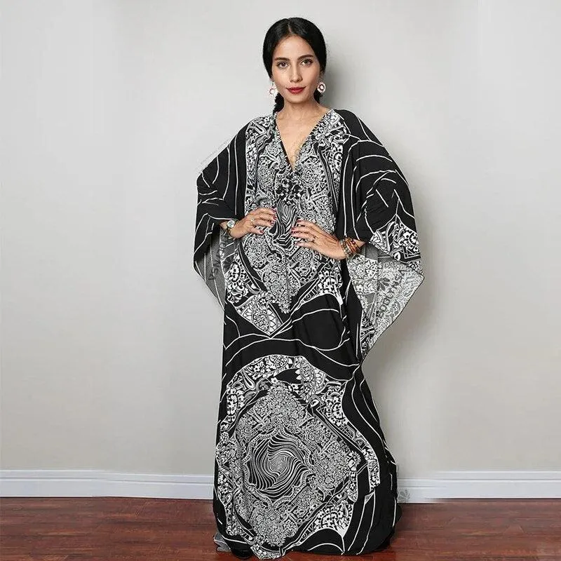 Batwing Sleeve Tunic Women Beachwear Style Kaftan Dress