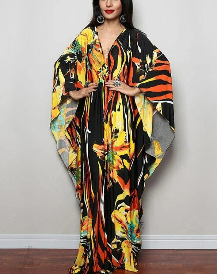 Batwing Sleeve Tunic Women Beachwear Style Kaftan Dress